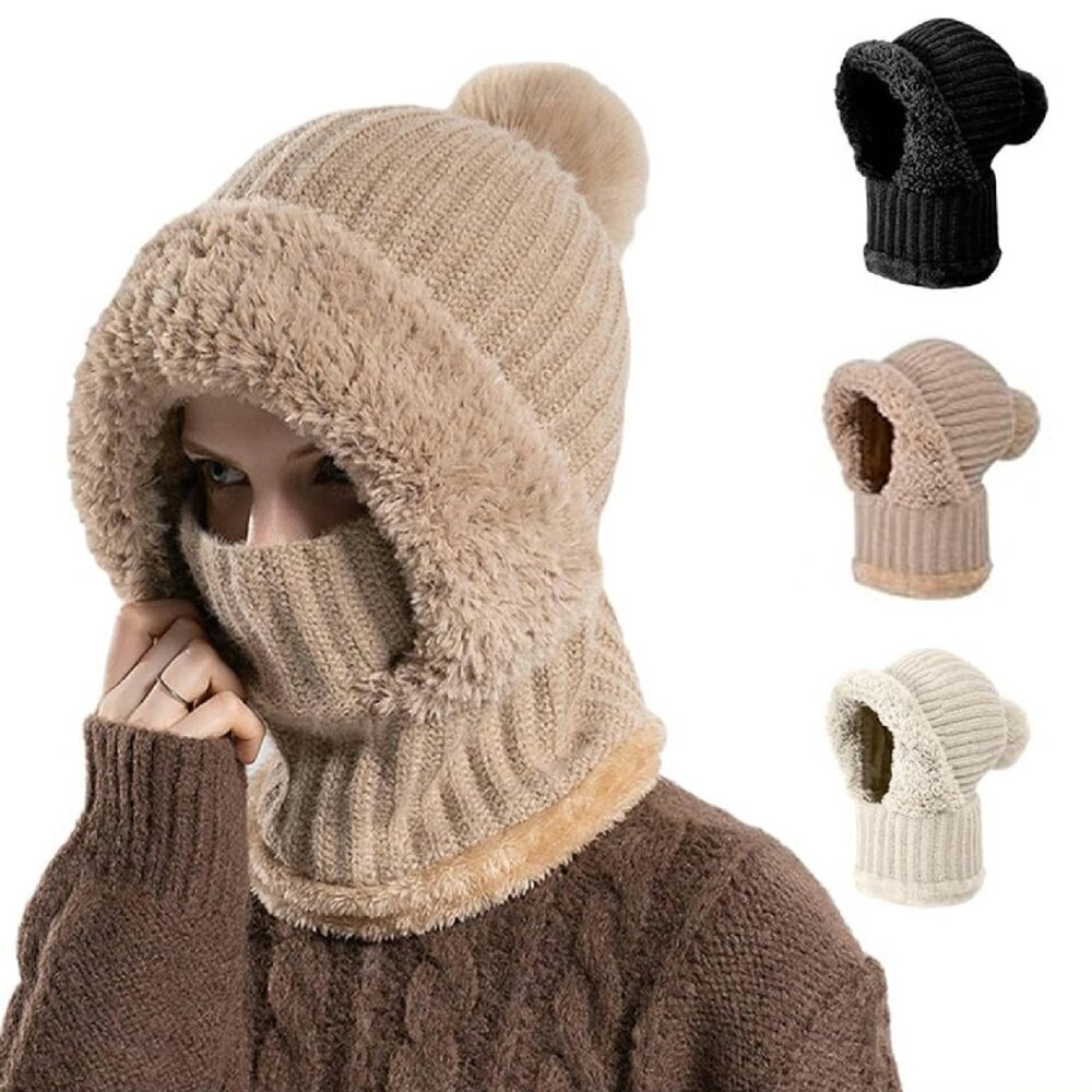 3-in-1 Knitted Winter Beanie Scarf Mask Set Women's Warm Ski Accessory